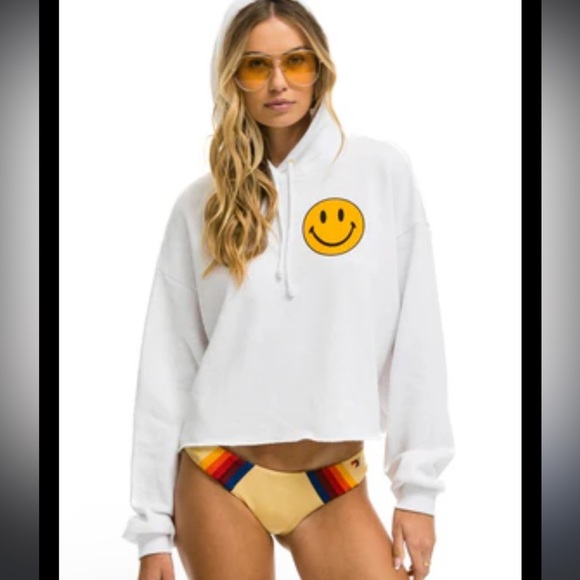 Aviator Nation Tops - Size small Aviator Nation White Hoodie Yellow Smiley Face excellent condition
